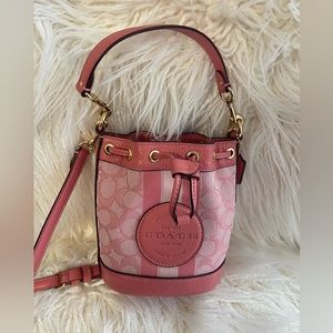 Coach Signature (Hard to find) Mini Dempsey Bucket Bag with Stripe and Badge